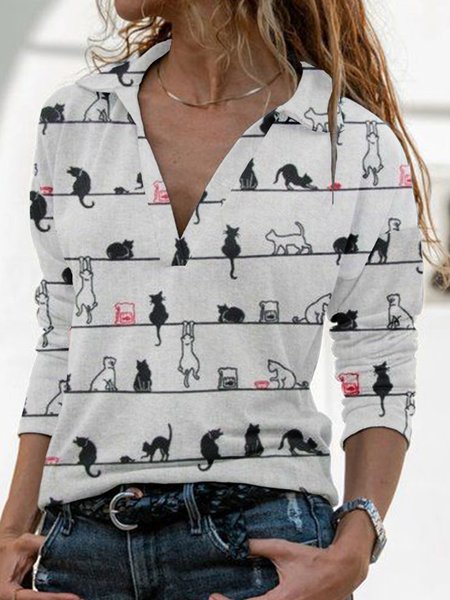 

Loosen Lapel Animal Sweatshirt, As picture, Hoodies & Sweatshirts