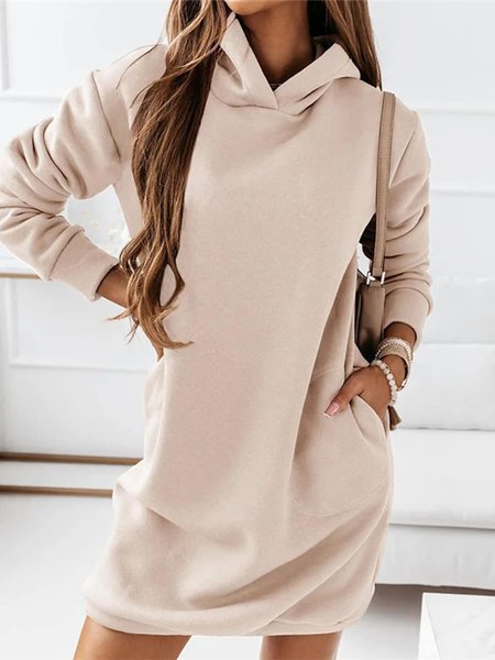 

Hooded Plain Loosen Dresses, Light gray, Casual Dresses