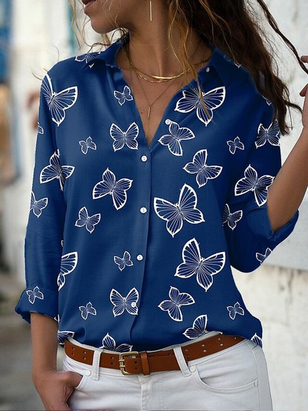 

Lapel Suede Butterfly Shirts & Tops, Blue, Blouses & Shirts