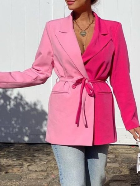 

Color Block Elegant Outerwear Suit, As picture, Blazers