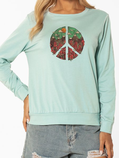 

Unocis Plant And Peace Print Long Sleeves Sweatshirt, Green, Sweatshirts