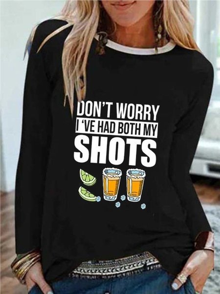 

Casual Letter Long sleeve Crew Neck Shirts & Tops, Black, T-Shirts