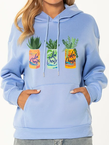 

Unocis Plant Print Long Sleeve Hoodie Sweatshirt, Blue, Hoodies