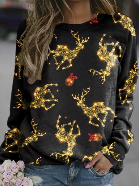 

Christmas Golden Bell Elk Sweatshirt, Black, Hoodies&Sweatshirts