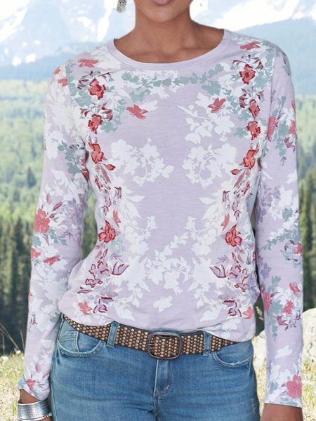 

Casual Long Sleeve Crew Neck Printed Top, As picture, Tops
