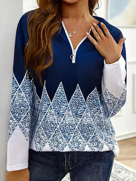 

Scollo a V Allentare Casuale Top, Blu, Blouses & Shirts