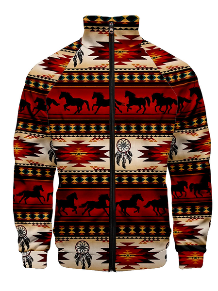 

Native Print Long Sleeve Stand Collar Jackets, Red, Jackets & Coats