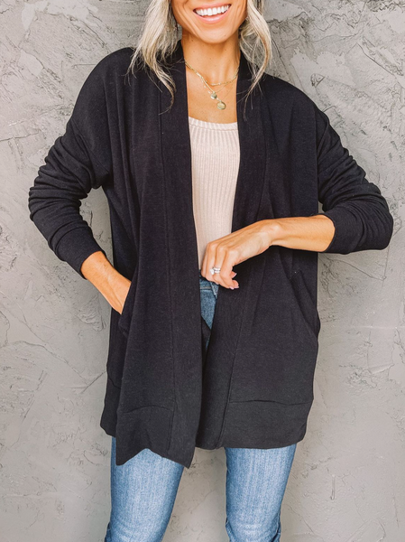 

Loosen Off Shoulder Outerwear, Black, Outerwear
