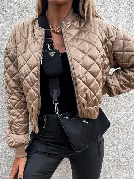 

Off Shoulder Casual Plain Regular Fit Outerwear, Khaki, Coats