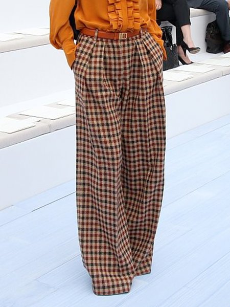 

Regular Fit Grid Daily Pants, Yellow brown, Wide Leg Pants
