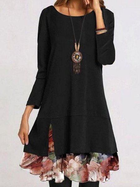 

Maniche Lunghe Elegante Floreale Multicolore Girocollo Abito, Come immagine, Midi Dresses