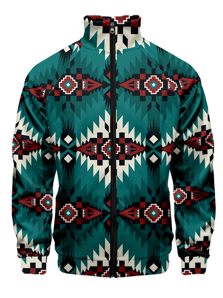 

Native Pattern Stand Collar Long Sleeve Jackets, Green, Jackets & Coats
