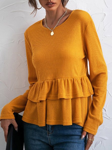 

Solid Regular Fit Crew Neck Top, Yellow, Tops