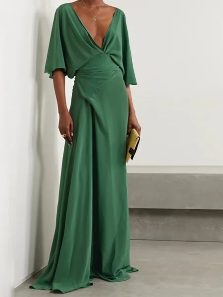 

Casuale Mezza Manica Scollo a V taglia grande Abito, Verde, Maxi Dresses