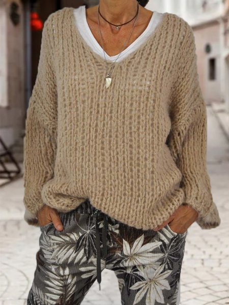 

Plain V Neck Sweater, Khaki, Sweaters & Cardigans