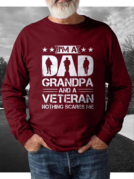 

I'm A Dad Grandpa And A Veteran Nothing Scares Me Casual Crew Neck Sweatshirt, Red, Hoodies&Sweatshirts