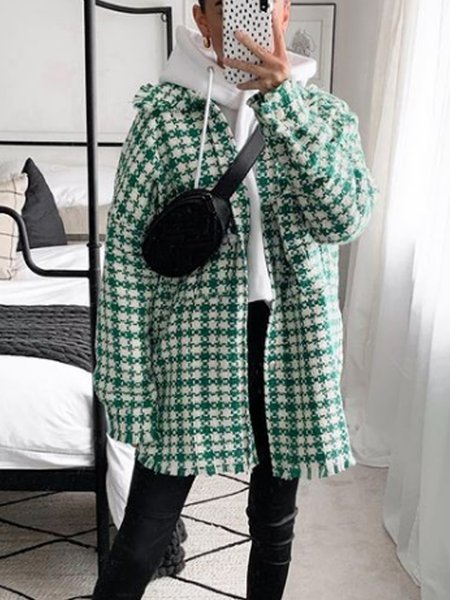 

Plaid Button Through Raw Hem Coat, Green, Coats