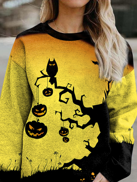 

Long Sleeve Cotton-Blend Shift Casual Sweatshirt, Yellow, Hoodies & Sweatshirts