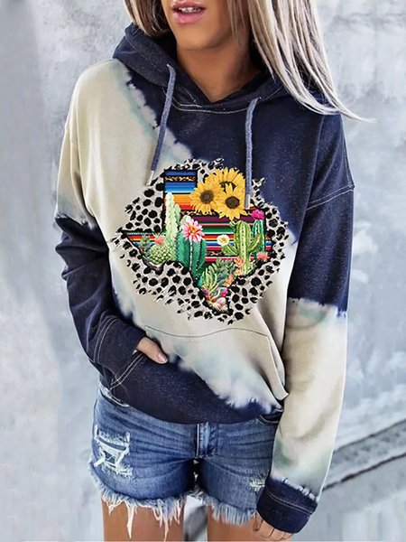 

Blue Printed Casual West Styles/Cows Hooded Sweatshirt, Hoodies & Sweatshirts