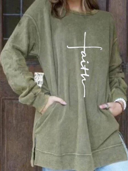 

Casual Regular Fit Geometric Sweatshirt, Army green, Hoodies & Sweatshirts
