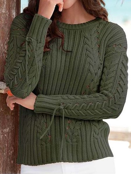 

Crew Neck Guipure Plain Sweater, Deep green, Sweaters & Cardigans