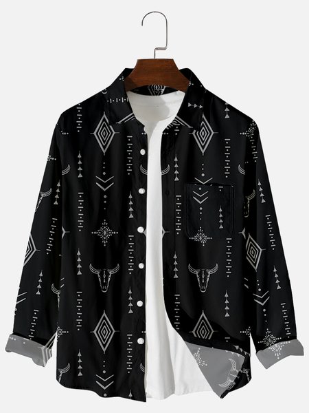 Vintage Shirt Collar Shirts & Tops, Black, Men's shirts