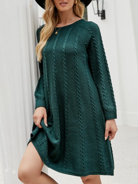 

Sweet Casual Pastoral Regular Fit Crew Neck Vintage Dress, Darkgreen, Mini Dresses