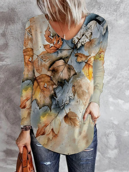 

Plus size Fall Leaves Casual Shirts & Tops, Multicolor, T-Shirts