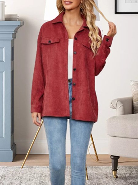 

Casual,Holiday,Basics,Simple V Neck Solid Outerwear, Brick red, Jackets