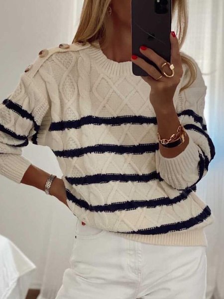 

Striped Cotton Blends Sweater, Beige, Sweaters & Cardigans