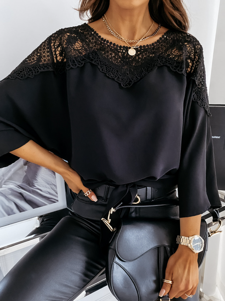 

Pizzo Allentare Floreale Casuale Top, Nero, Blouses & Shirts
