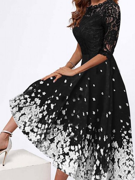 

Crew Neck Elegant Regular Fit Knitting Dress, Black, Formal Dresses