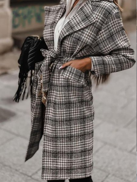 

Wool Check Pocket Long Jacket, Black-white, Coats