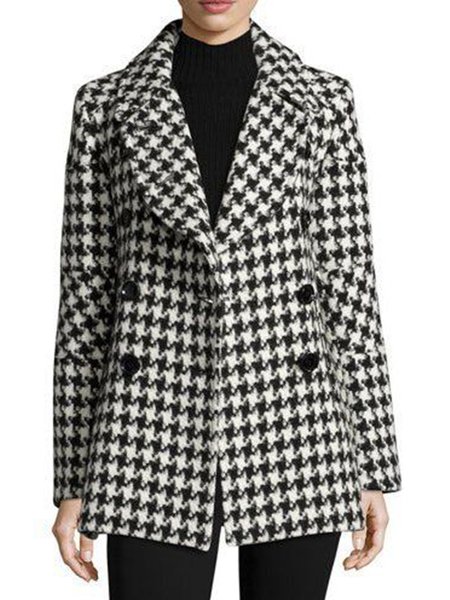 

Long Sleeve Lady Houndstooth Outerwear, Black-white, Coats