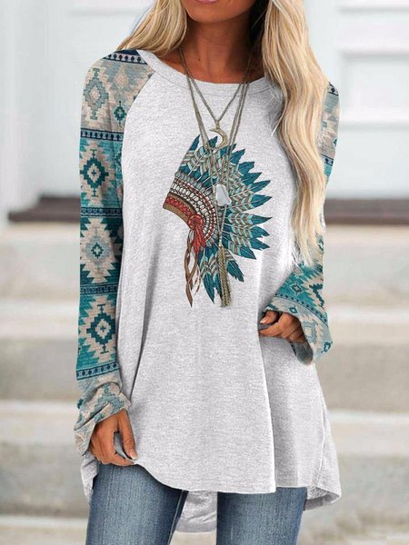 

Crew Neck Regular Fit Ethnic Shirts & Tops, White, Long sleeve tops