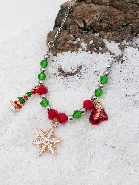 

Christmas Tree Snowflake Beaded Necklace, Necklaces