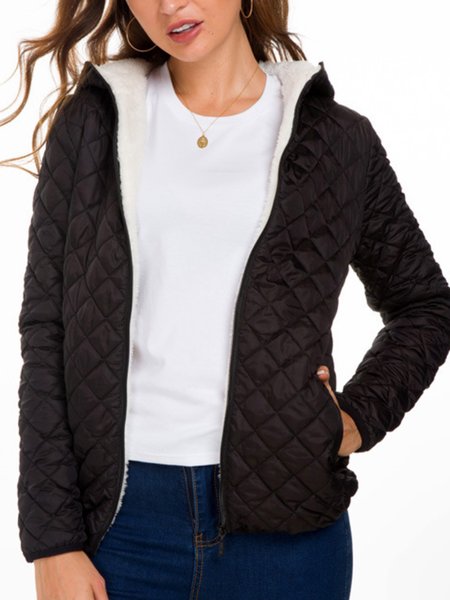 

Long Sleeve Plain Hooded Outerwear, Black, Coats