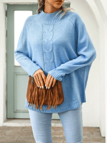 

Fall Loosen Simple Crew Neck High Stretch Crew Neck Sweater, Blue, Pullovers