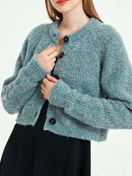 

Fall Mid-weight Simple Slightly stretchy Daily Outerwear, Mint, Cardigans