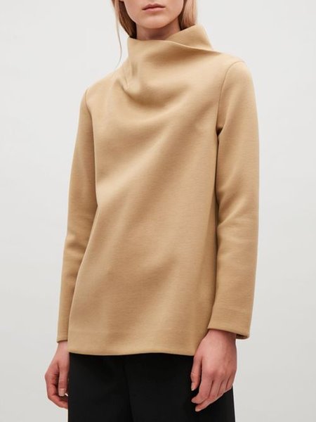 

Solid Stand Collar Sweatshirt, Khaki, Hoodies and Sweatshirts