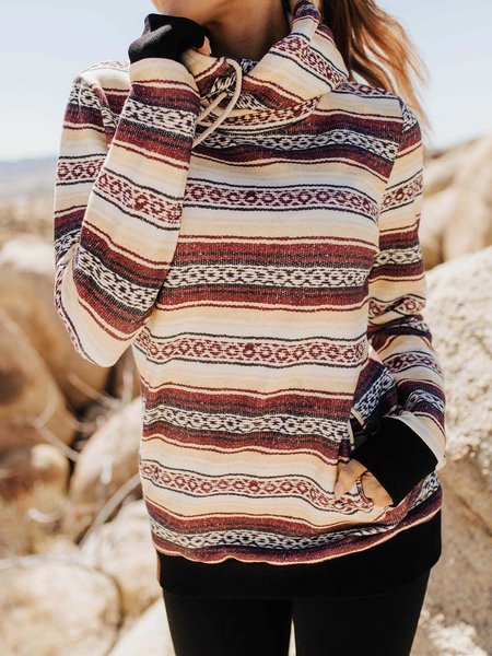 

Striped Cotton Casual Sweatshirt, Apricot, Hoodies & Sweatshirts
