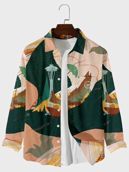 

Vacation Shirt Collar Shirts, Green, Men's shirts