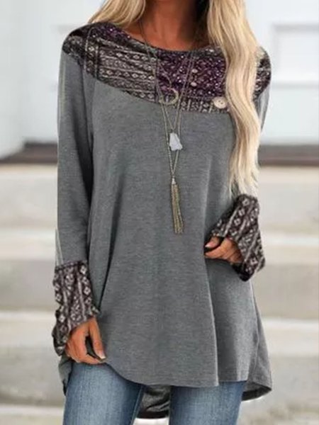 

Vintage Collo ad anello Paisley Top, Grigio scuro, Blouses & Shirts