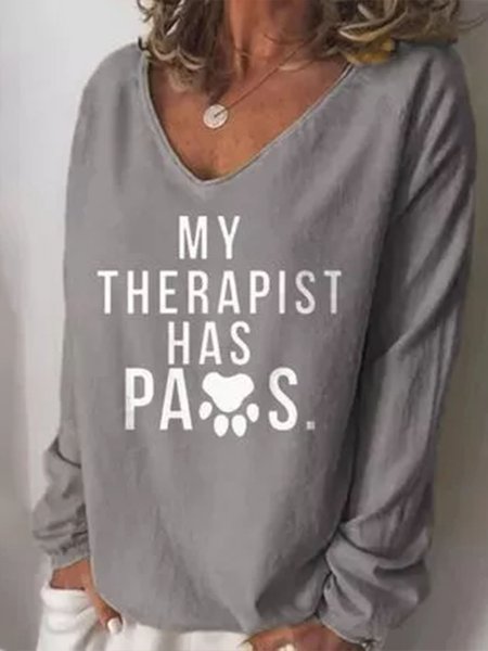 

Letter Casual Cotton Shirts & Tops, Deep gray, Tops