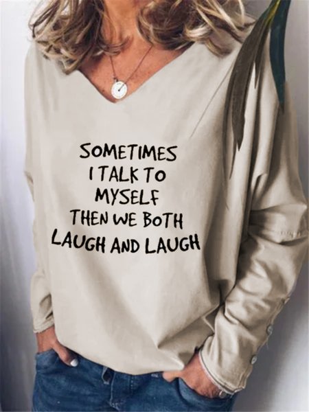 

Casual Long Sleeve V Neck Plus Size Printed TopsT-shirts, Apricot, T-Shirts
