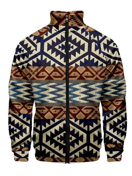 

Native Print Long Sleeve Zipper Jackets, Blue, Jackets