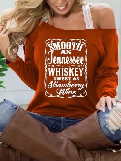 

Off The Shoulder Letter Sweatshirt, Brick red, Long sleeve tops