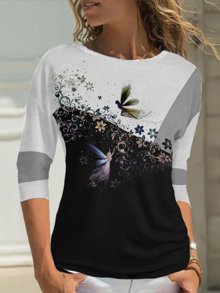 

Casual Household Daily Vintage Tops, Black-white, Long sleeve tops