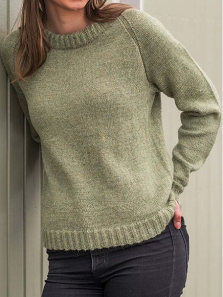 

Loosen Crew Neck Casual Sweater, Lightgreen, Sweaters & Cardigans