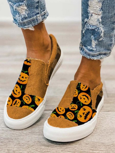 

Halloween Pumpkin Grimace Stitching Flat Shoes, As picture, Athletic & Casual Shoes